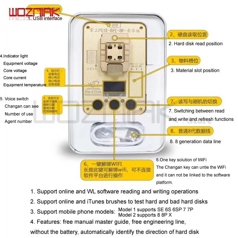 Возняк WL PCIE NAND Flash ic чип для iphone SE 6s 6s p 7 7P PRO ard диск тест инструмент для ремонта программист HDD серийный SN