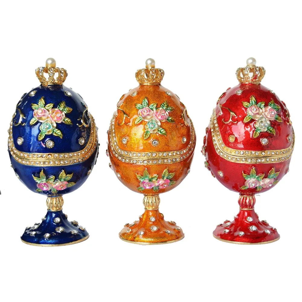 

Hand-Painted Vintage Style Rose on Egg with Enamel and Sparkling Rhinestones Jewelry Trinket Box Rose Pattern