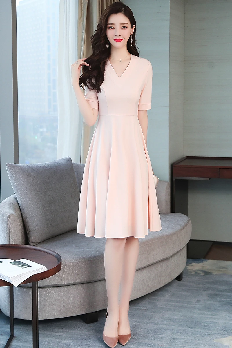 2019 весна лето мода женская одежда сплошной цвет v-образным вырезом платье с