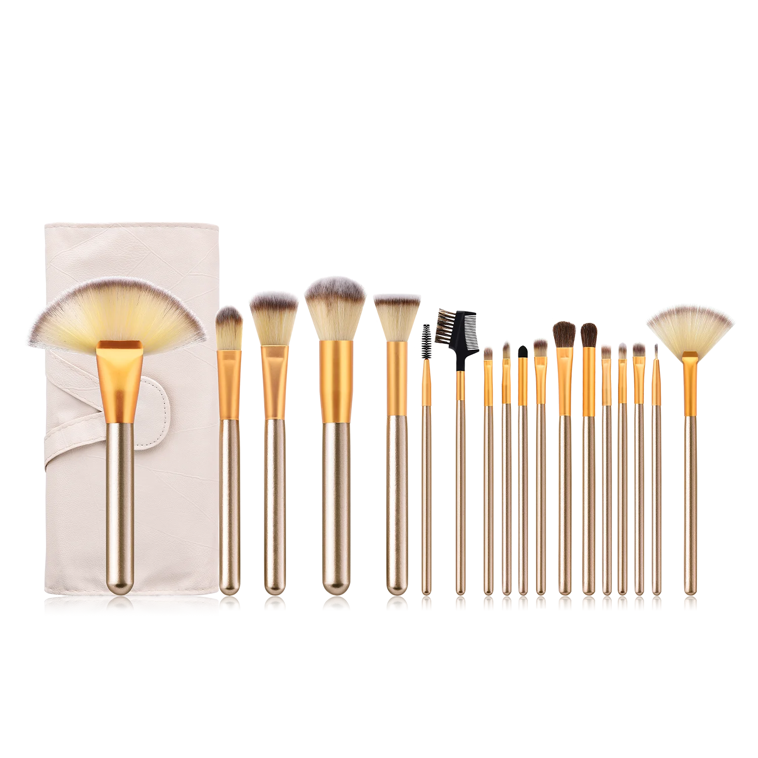 BBL 12/18/24pcs Premium Champagne Makeup Brushes Set + Bag Foundation Blending Blush Concealer Eyeshadow Elegant Cosmetic Tools | Красота и
