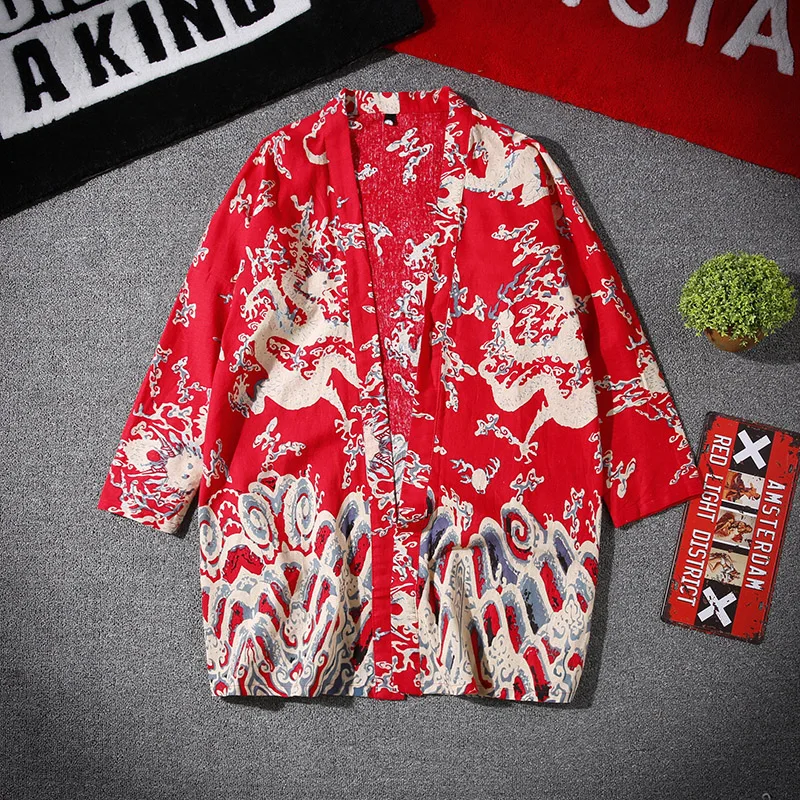 Тонкий Мужской Хлопковый кардиган в стиле ретро летняя японская куртка-кимоно