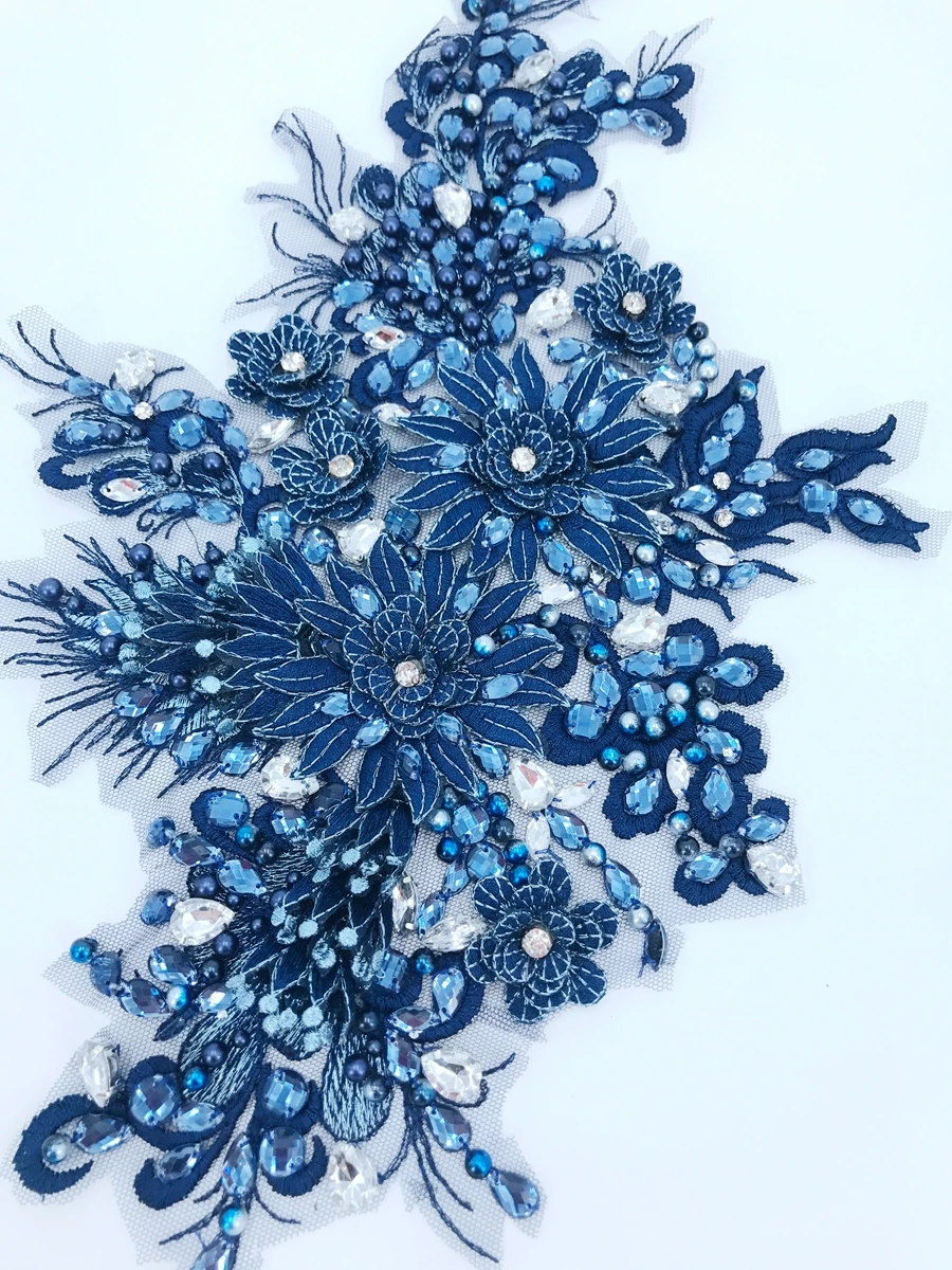 Многоцветный пришить стразы кружева аппликация светло голубой/фиолетовый