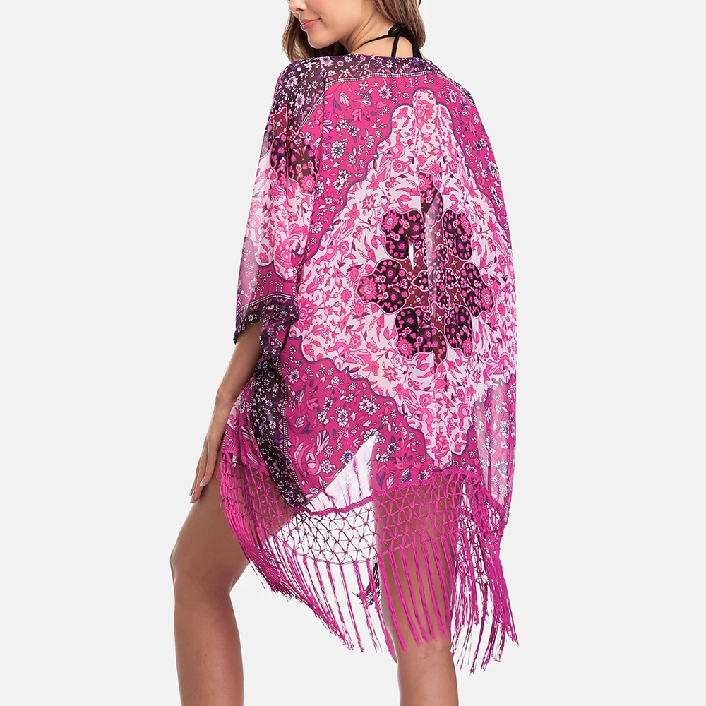 

Anfilia Ladies Kimono Women Cover Up Sexy Bikini Chiffon Cover-Ups Cardigan Swimsuit Swimwear Beachwear
