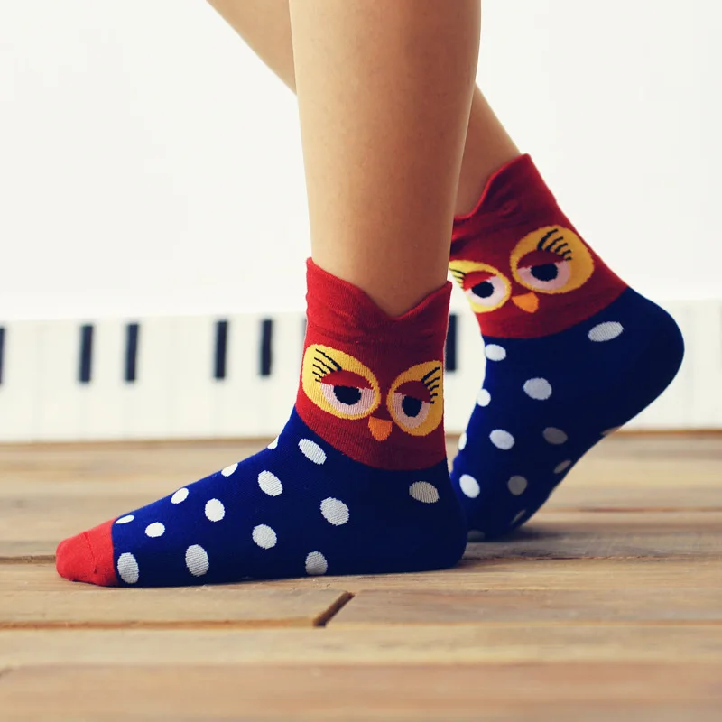 2015 хлопок твердых СОВА мультфильм женские носки хлопчатобумажные мода Корея