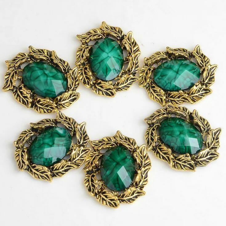 10pcs/lot 31*24mm Retro oval green gemstone alloy hair embellishments buttons diy accessories crafts | Дом и сад