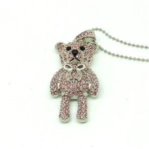 Silver pink Горячая Распродажа, флеш-диск Usb 2,0, кристалл, бриллиант, сердце, медведь, Usb флешка, 4 г, 8 г, 16 г, 32 г, ювелирный флеш-накопитель, флешка, ожерелье, подарок - Цвет: Silver pink