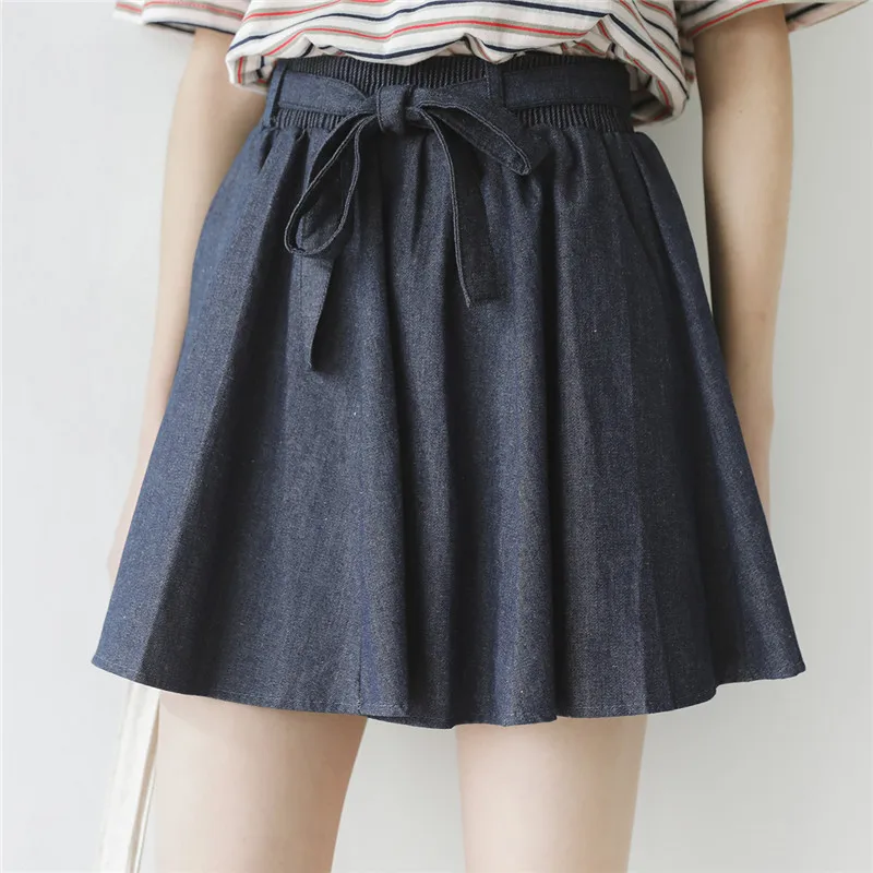 

Women New Summer High Waist Denim Skirts Blue Casual Sashes Mini 2022 / Fashion Slim School Jeans Skirts Loose