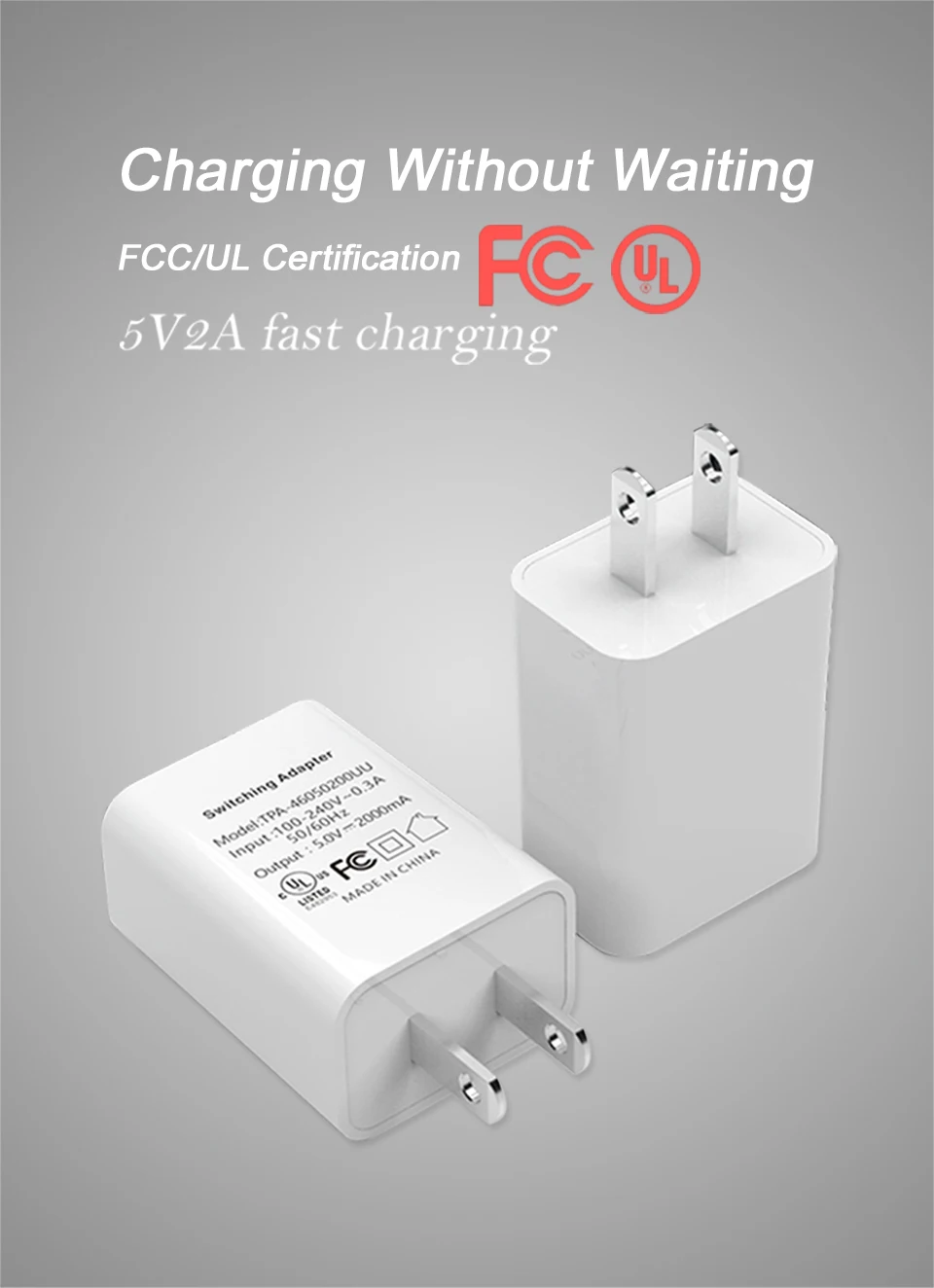 Адаптер 5V2A для быстрой зарядки с разъемом USB для зарядки телефона, настенное зарядное устройство для путешествий в США, Японии, Таиланде, Канаде, Колумбии