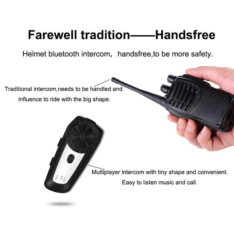 Motorcycle Wireless Helmet Intercom Headset Bluetooth Kit MP3 FM Voice Command Wired To 2 Way Radio Handsfree BT Interphone | Автомобили и