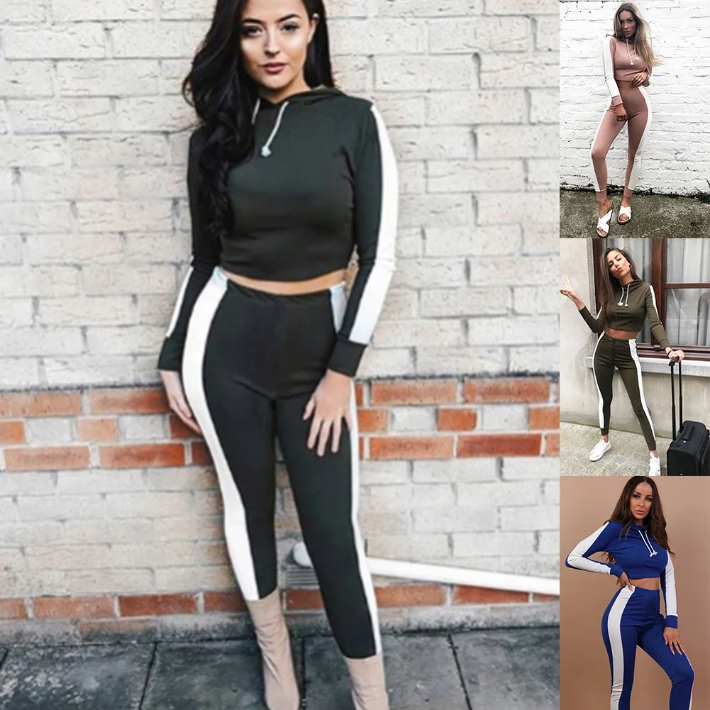 Комплект из 2 предметов для женщин Loungewear топ с капюшоном спортивная спортивный