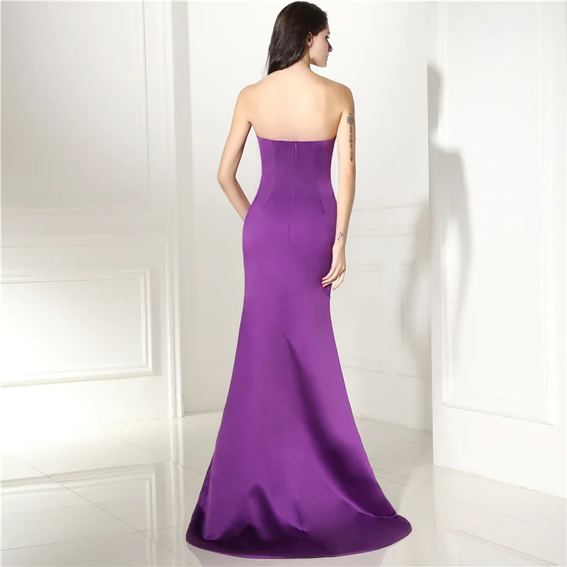 

Purple Plus Size Long Evening Dresses Elegant V-Neck Backless Satin Formal Evening Gown Party Dress Robe De Soiree