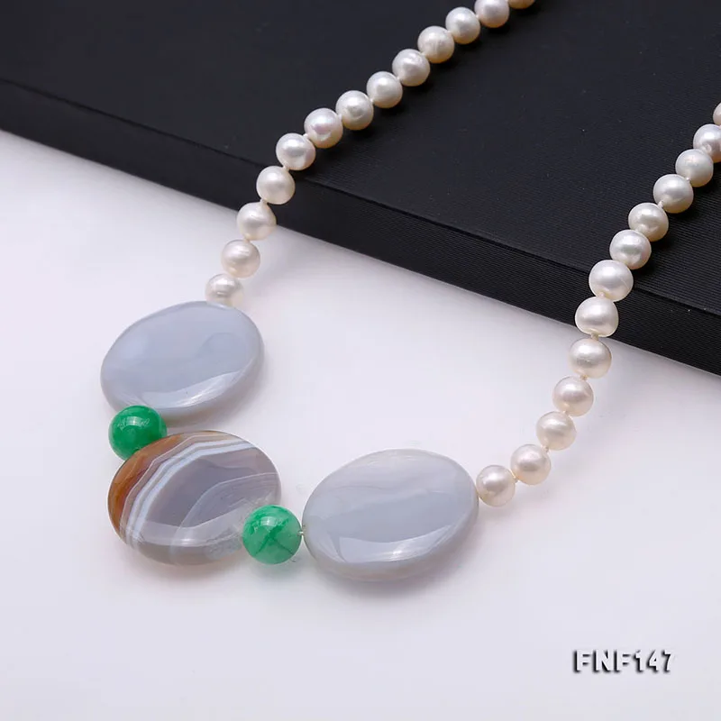 JYX специальные белые ожерелья с агатом жемчужное колье под шею 6-7 5 мм 100%