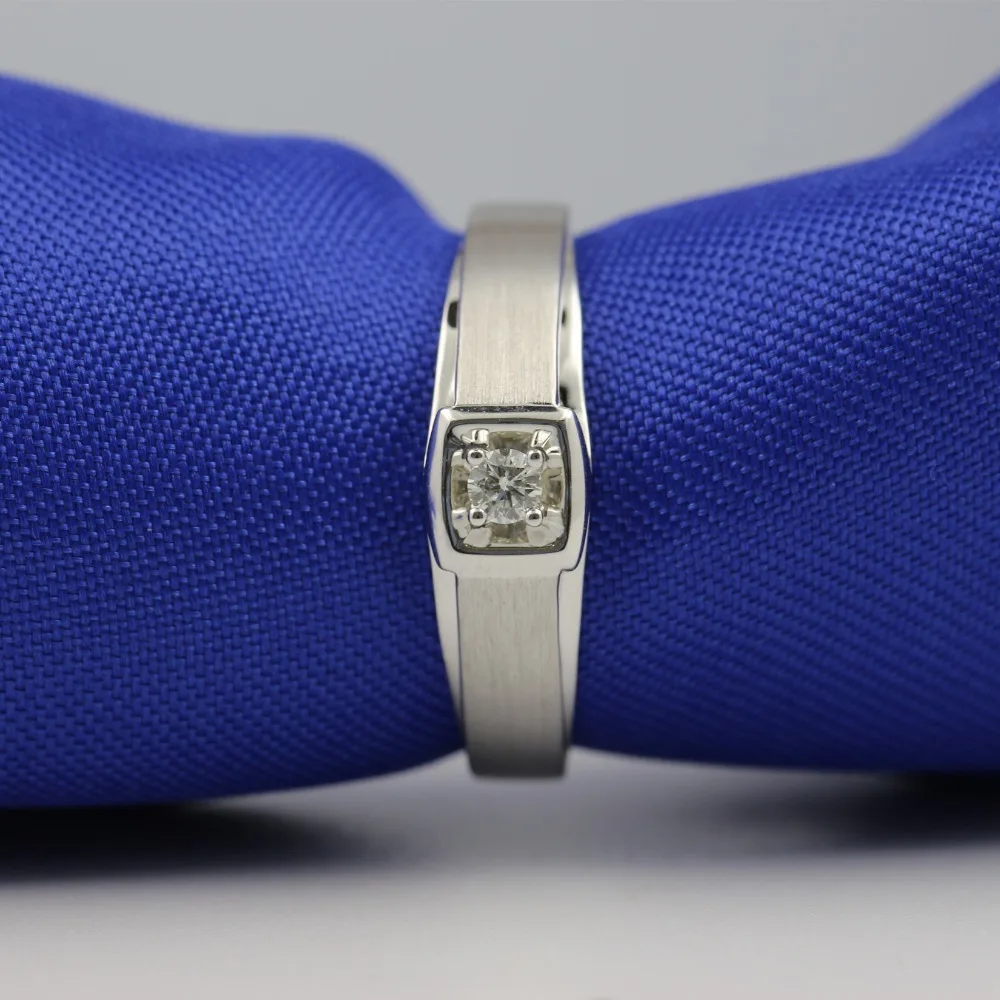 LASAMERO кольца для мужчин 0.056CT круглая огранка натуральный бриллиант кольцо 18 к белое золото обручальное кольцо