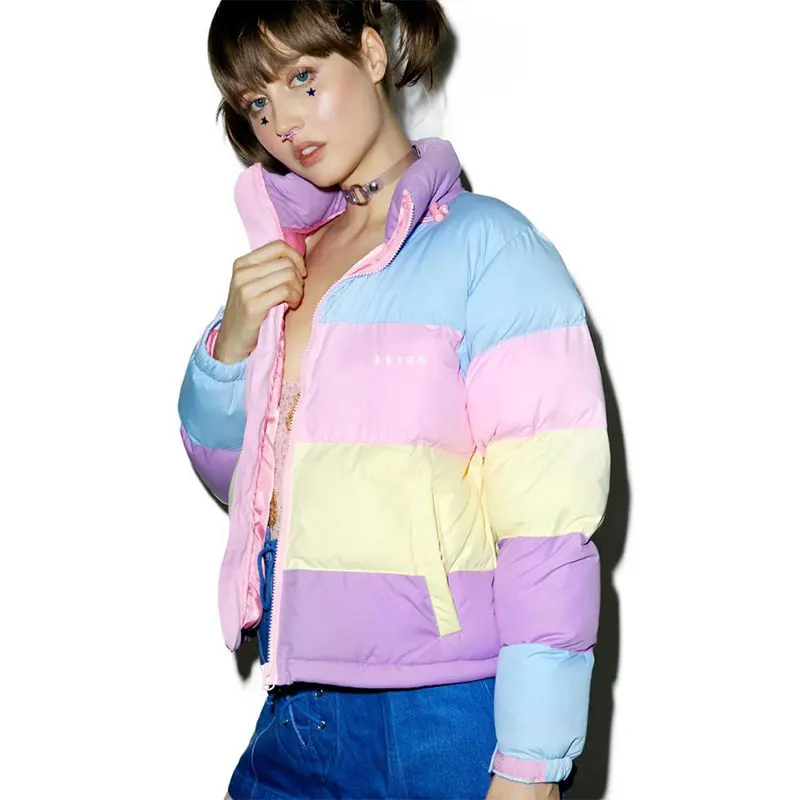 Harajuku/радужные хлопковые куртки со съемной шляпой; женская универсальная плотная верхняя одежда; теплые женские свободные разноцветные пальто 333