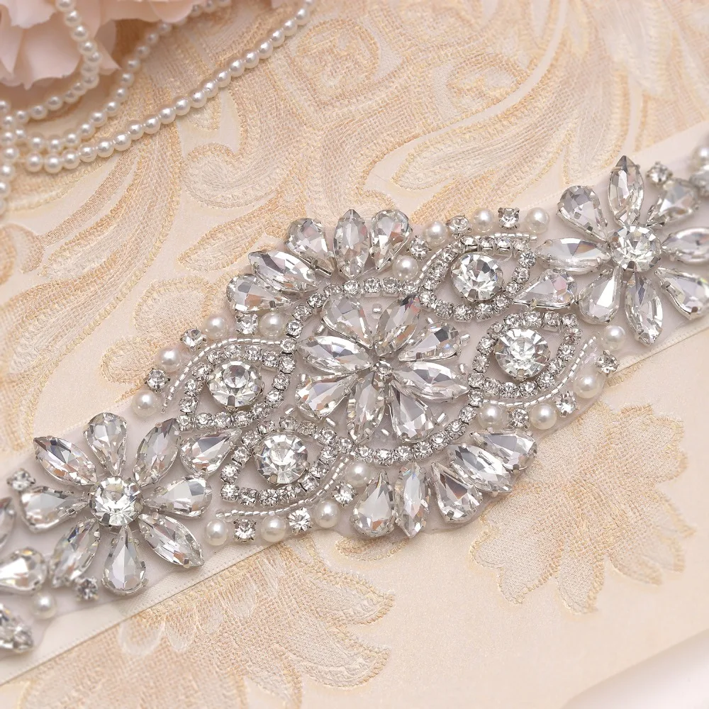 yanstar Pearls Beads Wedding Belt Silver Rhinestones Bridal Sash Crystal Dresses For Decoration XY824 | Свадьбы и торжества