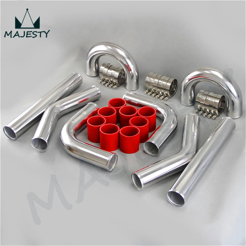 

UNIVERSAL TURBO BOOST INTERCOOLER PIPE KIT 2.36" 60MM 8PCS PIPING L= 450MM red