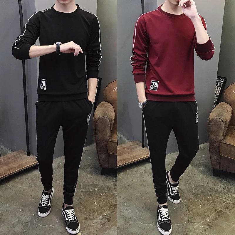 

Autumn sports suit leisure round collar 2019 new clothing men's Korean version of the trend self-cultivation youth two-piece set