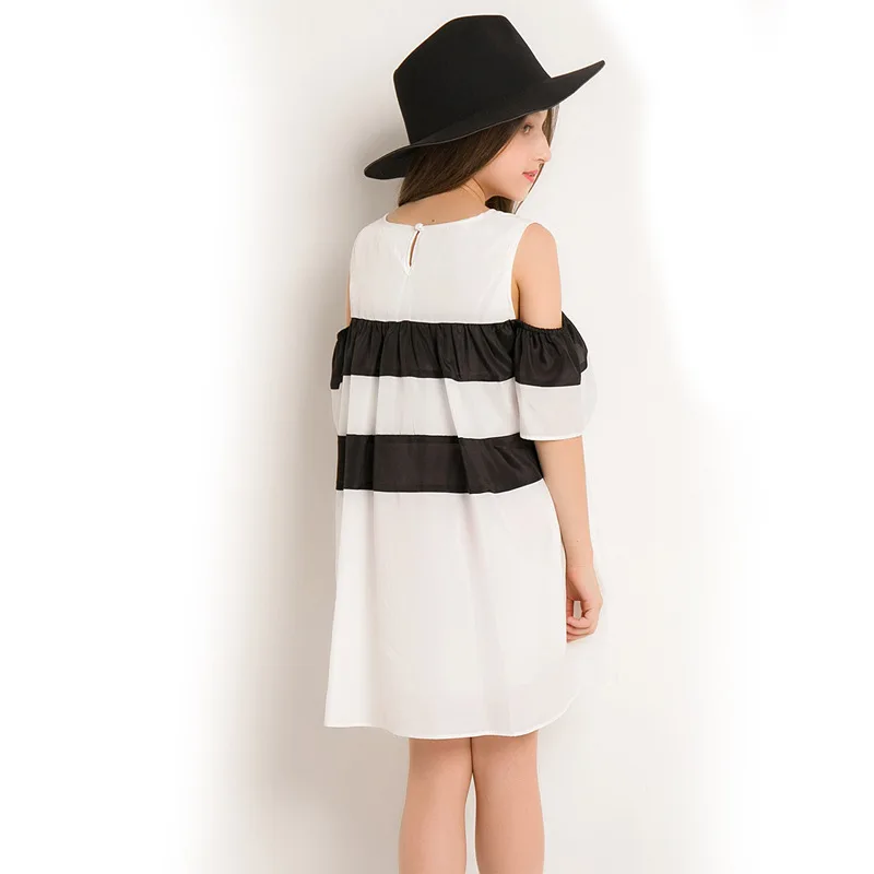 Girls Clothes Summer Dress Off-shoulder Chiffon 6 8 10 12 14 Years Short Sleeve Kids Teen White Black | Детская одежда и обувь