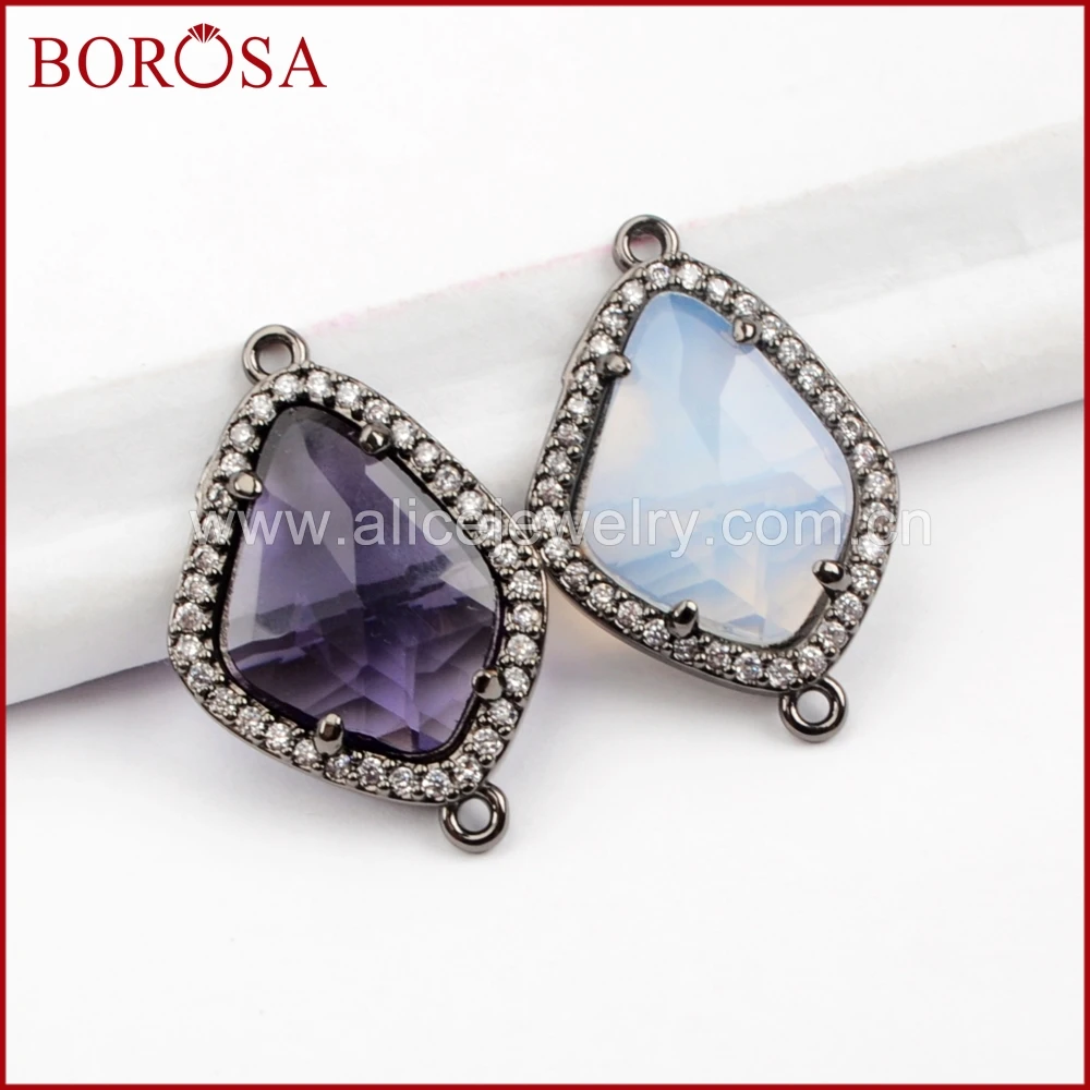 BOROSA черный цвет 15 шт Drusy Micro Pave CZ Rhinestone граненые каменные соединители оптовая