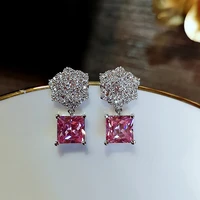 cute pink bling zircon stone stud earrings for women fashion korean jewelry 2019 new high quality