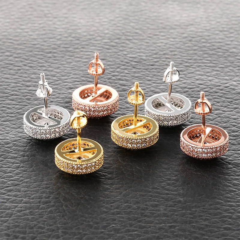 TOPGRILLZ хип хоп Iced Out Bling мужские серьги-гвоздики женские роскошные золотые микро проложить кубический циркон круглые серьги-гвоздики подарки