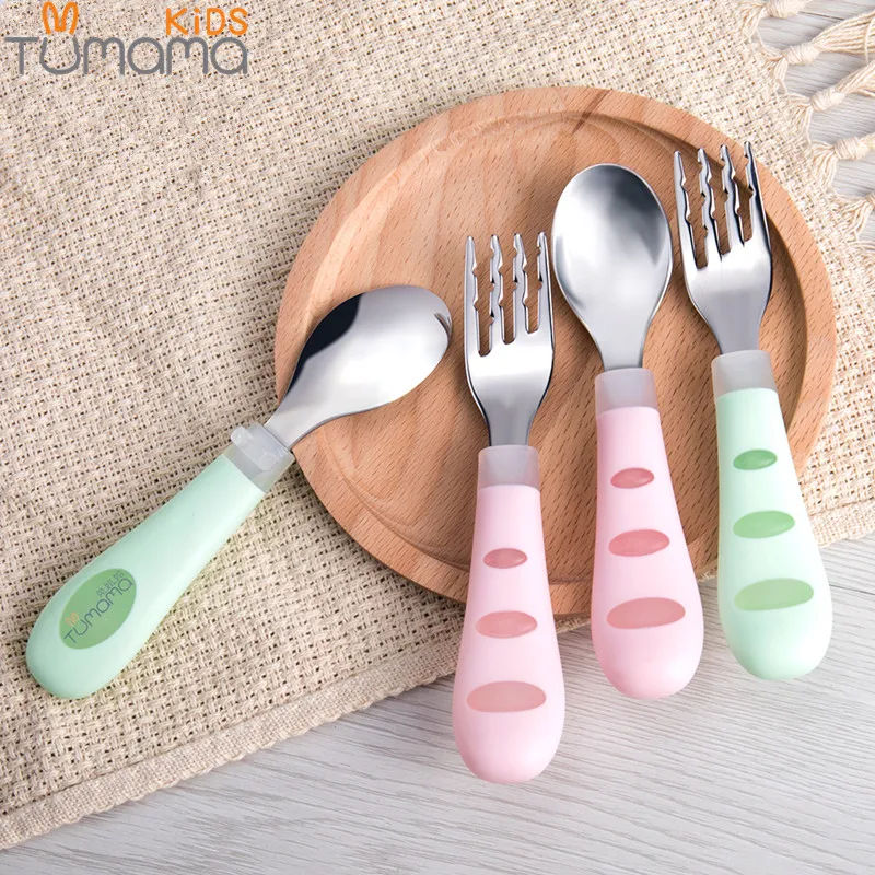 Tumama 2 шт./лот набор ложка и вилка для кормления детей из нержавеющей стали посуда для младенцев столовые приборы для детей столовые приборы с муравьиной пылью