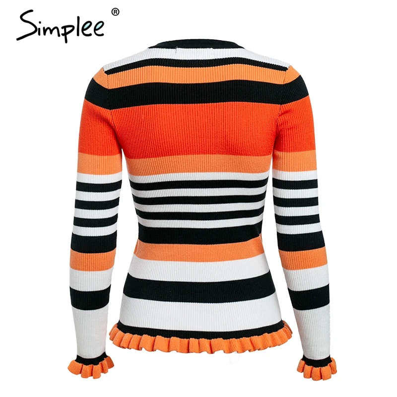 Женский розовый свитер Simplee с круглым вырезом полосатый пуловер длинными