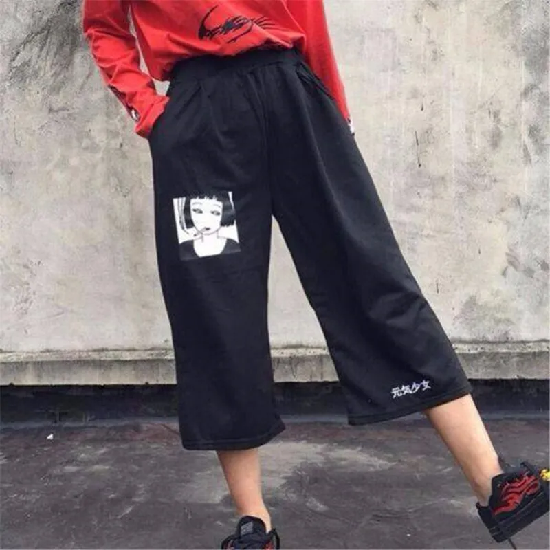 Женские штаны в стиле Харадзюку однотонные японские шаровары с высокой талией