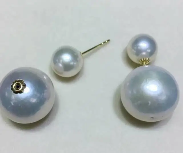 free shipping new pair of 6-11mm south sea round white pearl earring 18k | Украшения и аксессуары