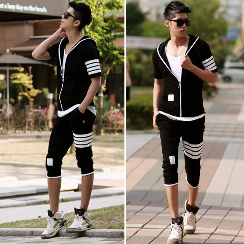 Casual Korean Men's Jacket Slim Hoodies Mens Turtleneck Hooded Jumper Sweatshirts Streetwear Men Tracksuit | Мужская одежда