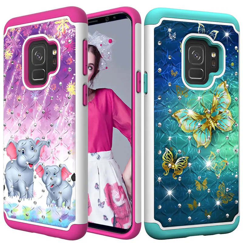 Чехол IQD для Galaxy S8 S9 Plus блестящий сверкающий Кристальный двухслойный жесткий