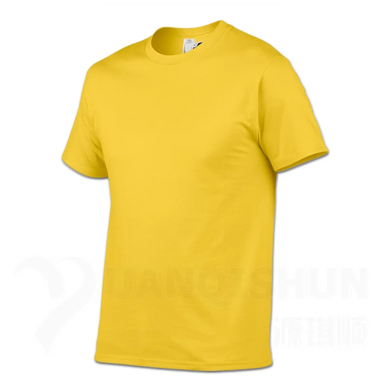 Yellow YUANQISHUN Fashion Brand Solid Color T-shirt High quality Men's Cotton Tshirt 17 Colors Unisex Casual Short sleeves Tops Tees - Цвет: Yellow