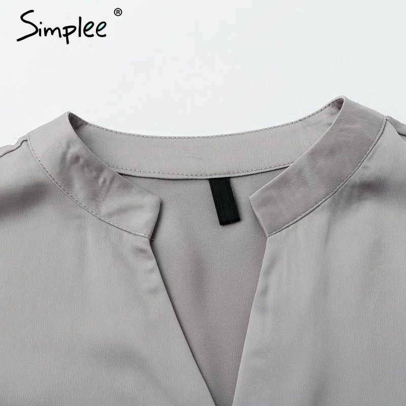 Simplee атлас с v-образным вырезом блузка офис леди бабочка длинными рукавами