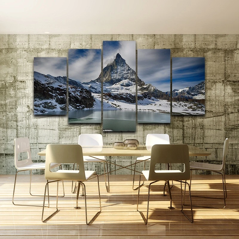 Картина на холсте настенная живопись 5 панелей снежный пейзаж постер для