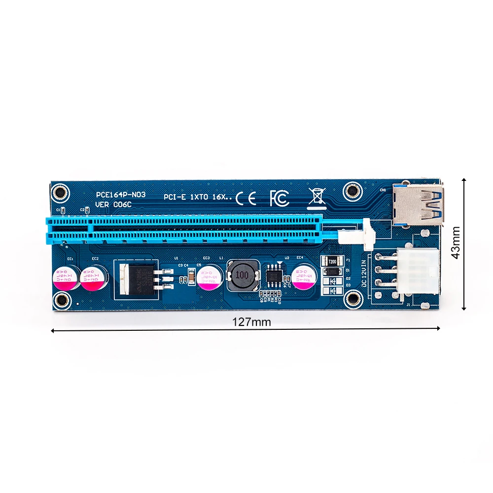 164P PCI-E PCI Express 1x To 16x Riser Card 6Pin SATA PCIE 006C для биткоина майнинга BTC Graphics | Компьютеры и
