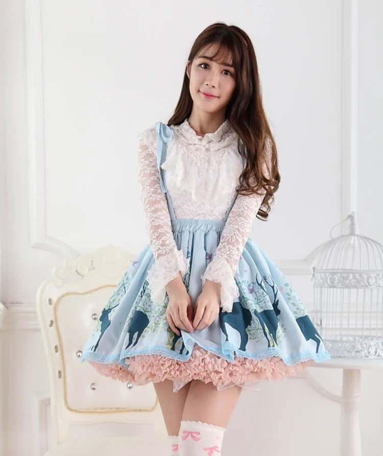 Милая синяя короткая юбка-джемпер с принтом лесных оленей плиссированная юбка