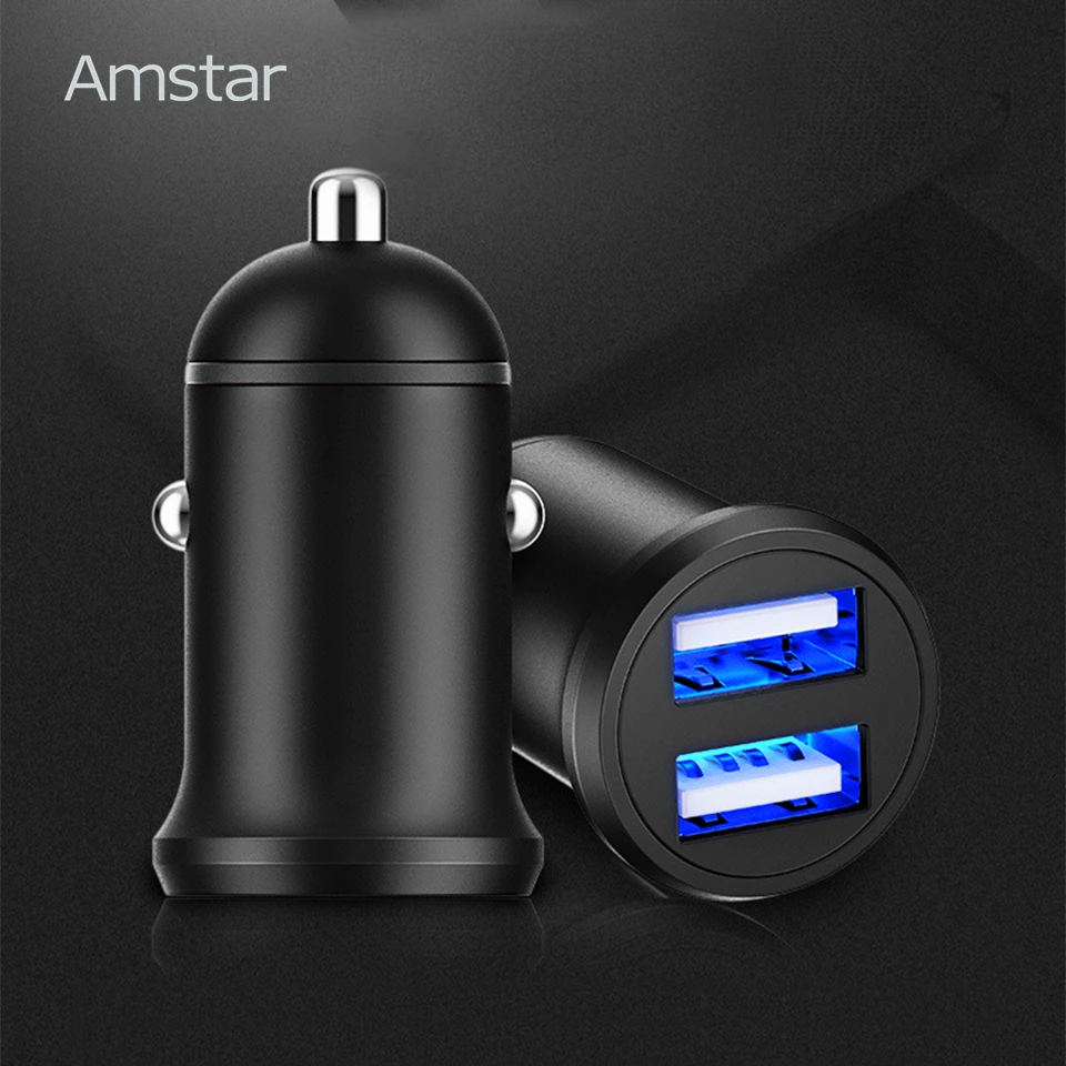 Amstar Dual USB Mini Автомобильное зарядное устройство адаптер 4.8A металлический
