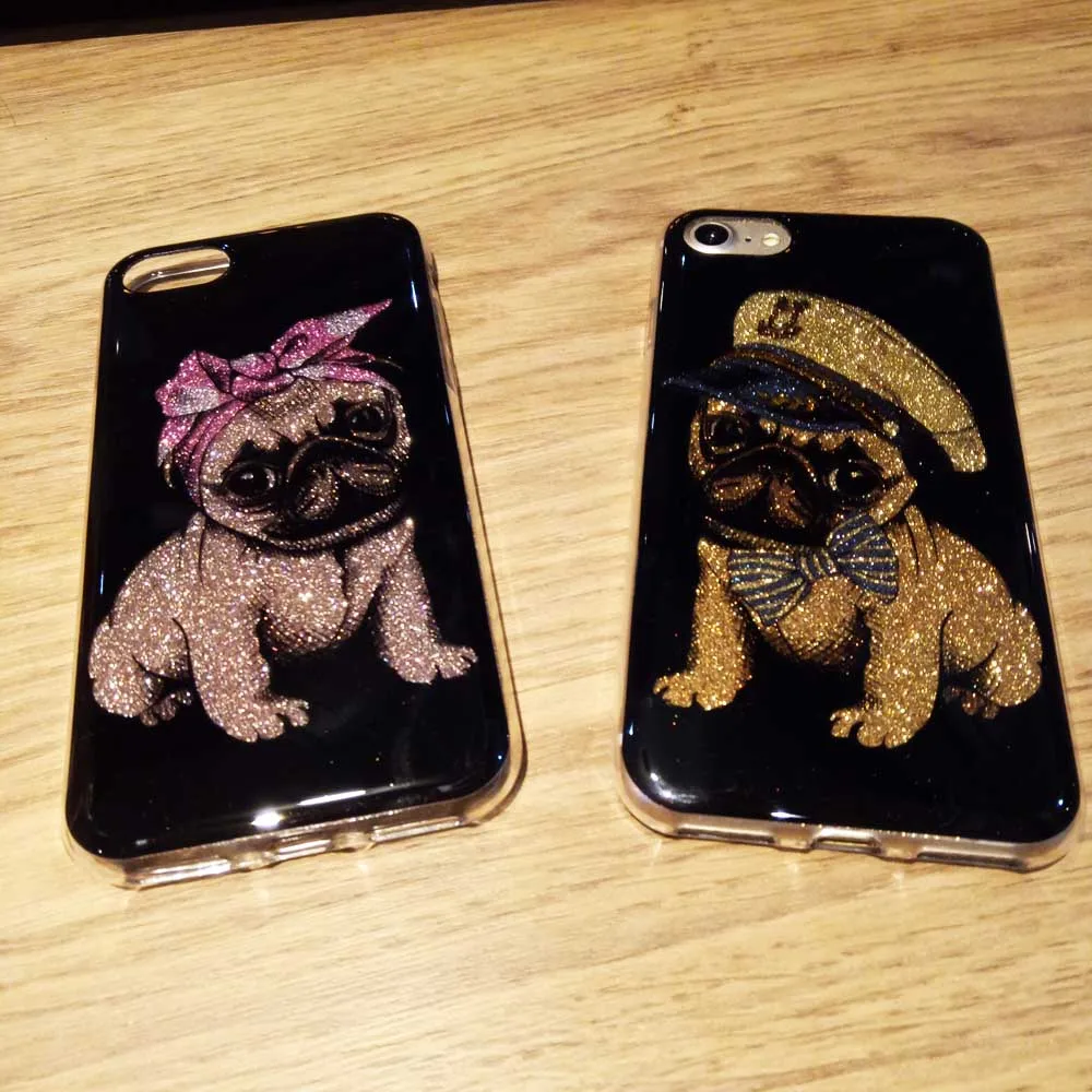 Cute Cartoon Lover Glitter Pug Dog Funda Hard Back Cover Capa Carcasa Coque Hull For iPhone 6 6s Plus 7 8 Case X |