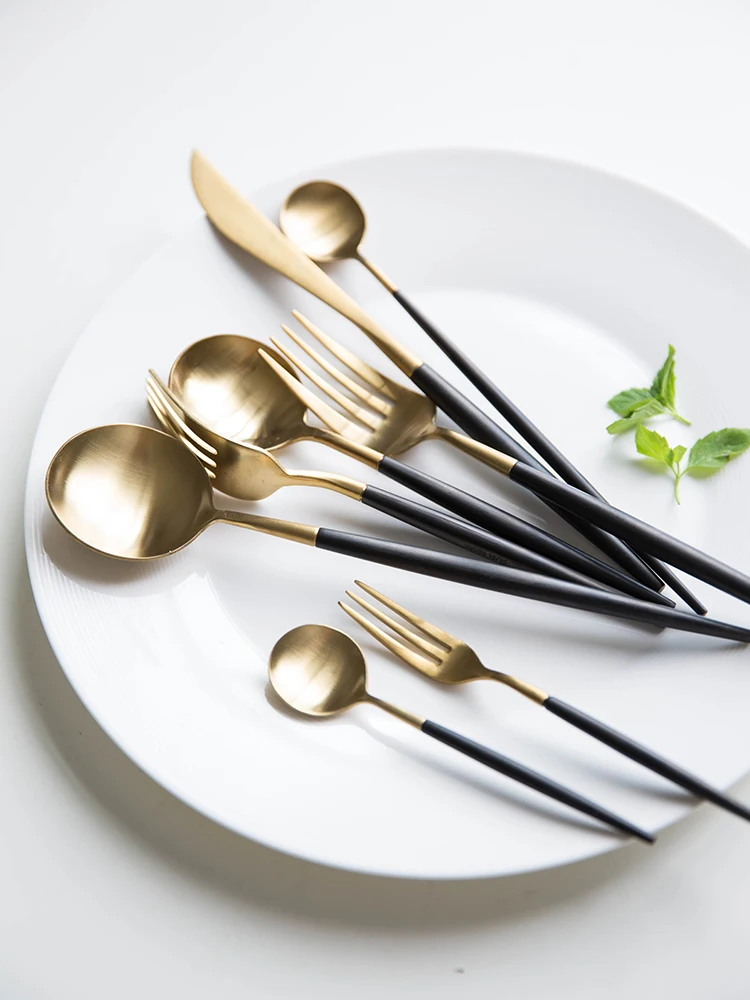 MDZF Черное золото платина нержавеющая сталь Западная Посуда стейк десерт посуда с