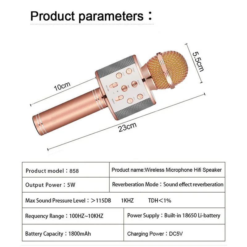 Беспроводной Bluetooth микрофон WS858 Профессиональный конденсатор ручной караоке KTV