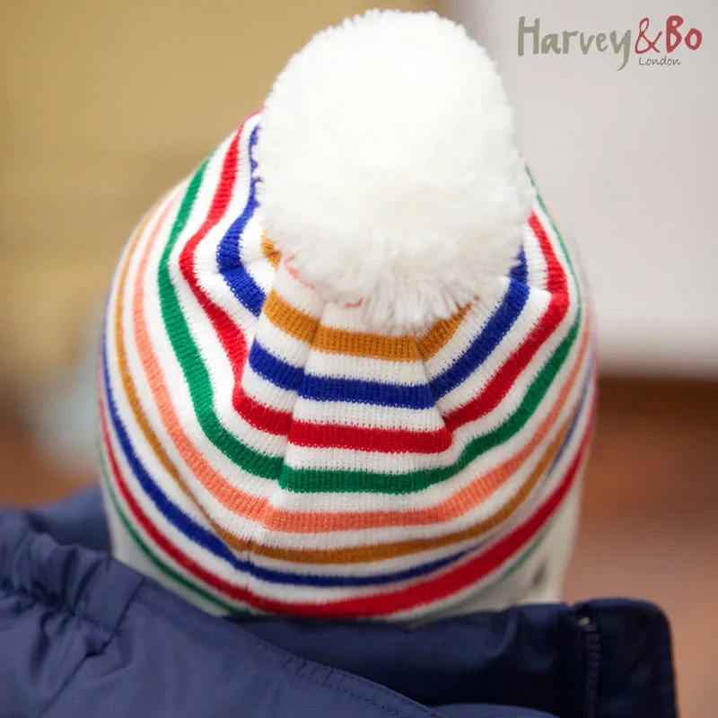 Новая детская шапка в цветную полоску для маленьких мальчиков и девочек зимние