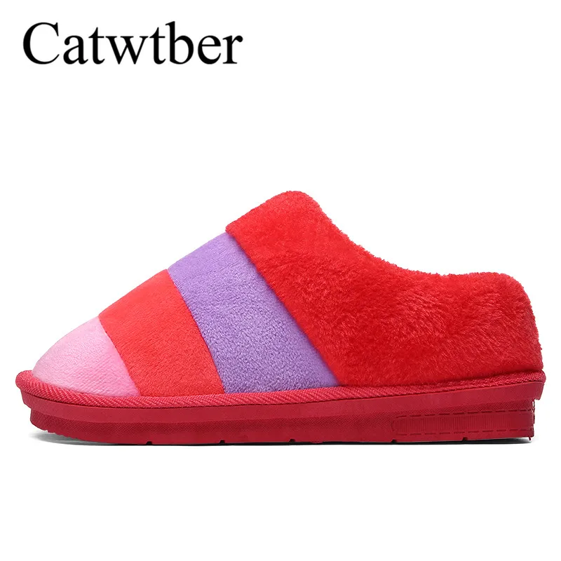 Catwtber 2018 Обувь на теплом меху Зимние женские тапочки удобные хлопчатобумажные