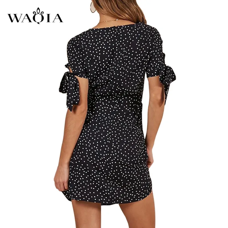 WAQIA 2019 женское летнее платье в богемном стиле шифоновое пляжное горошек туника