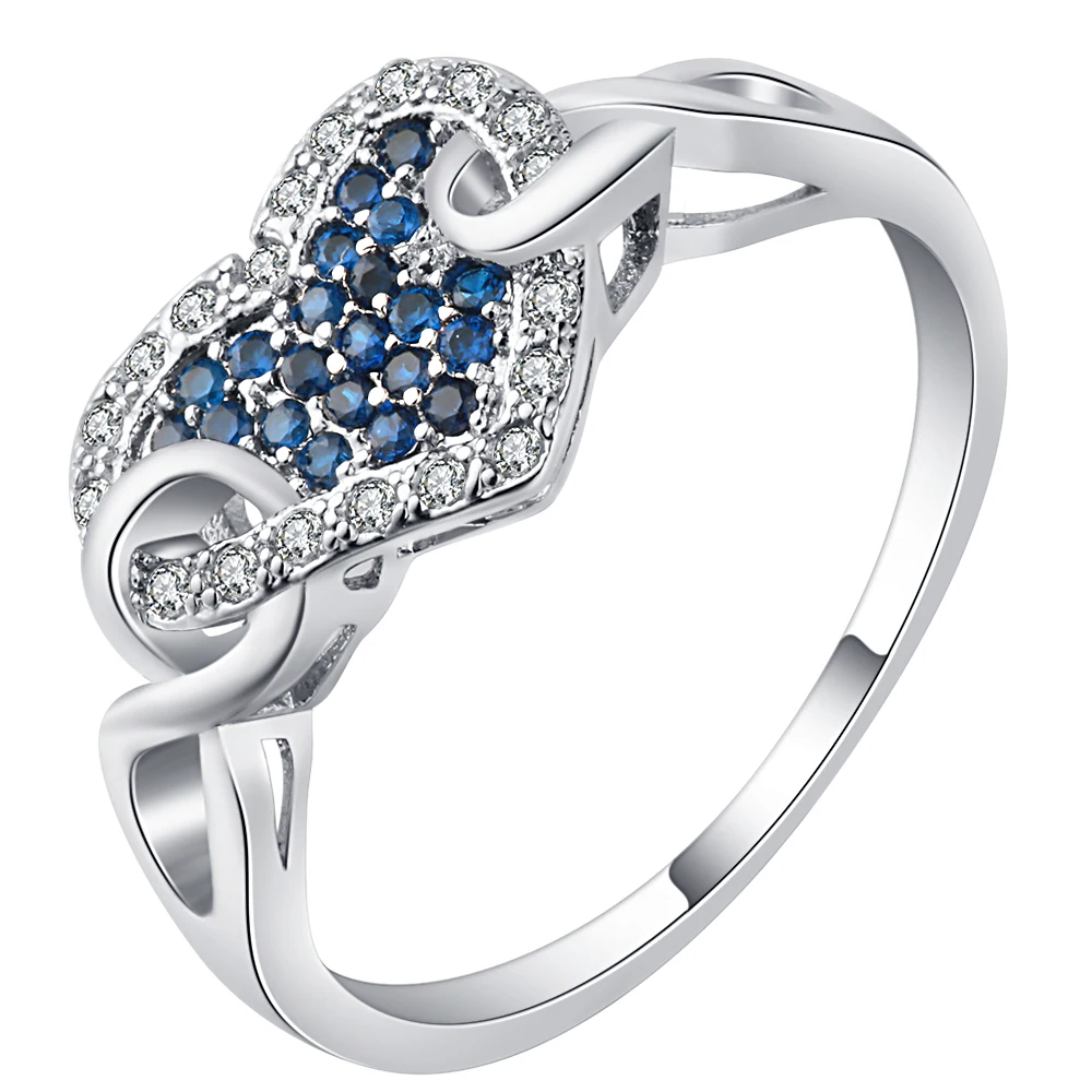 UFOORO последние кольца в форме сердца женские белые Золотые Кольца Bijoux Pave Darl Blue CZ