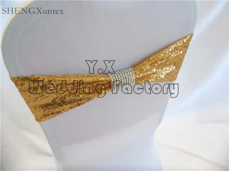 

Factory Price Sequin Lycra Spandex Chair Band With Buckle Decoration For Chair Cover Using