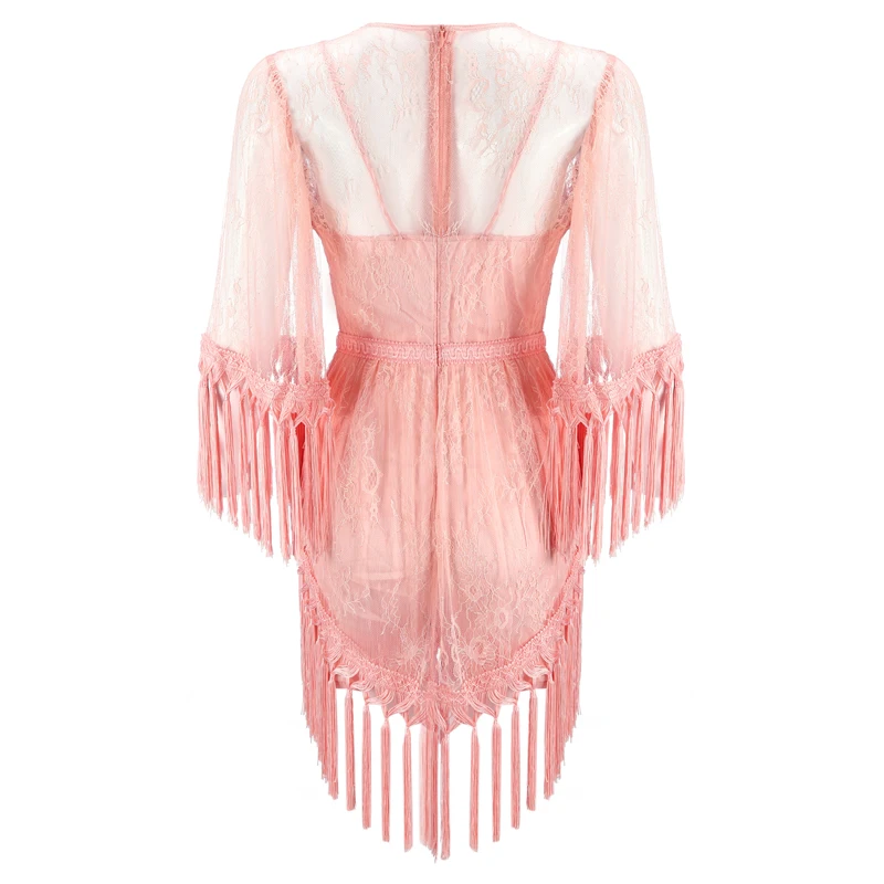 Новое летнее Сетчатое розовое вечернее женское платье с длинным рукавом