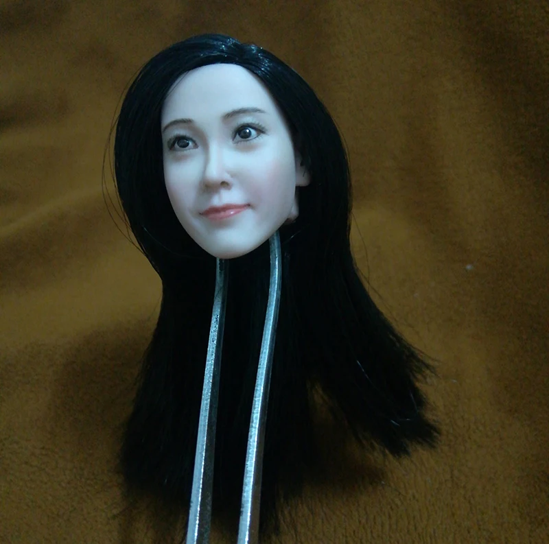 1/6 модная женская голова с черными длинными волосами улыбающиеся лица для 12