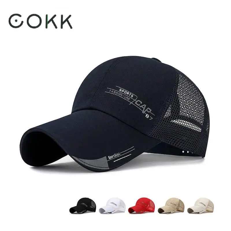 COKK, бейсболка, мужская, летняя, для улицы, для рыбалки, солнцезащитный козырек, Snapback, головные уборы для мужчин и женщин, унисекс, с длинным козырьком, кепка, сетка