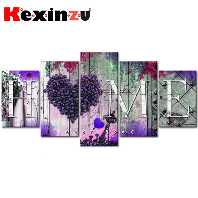 

5pcs Full Square/Round Drill 5D DIY Diamond Painting Cross Stitch"Home Sweet" Multi-picture Combination Embroidery Decor Home 1
