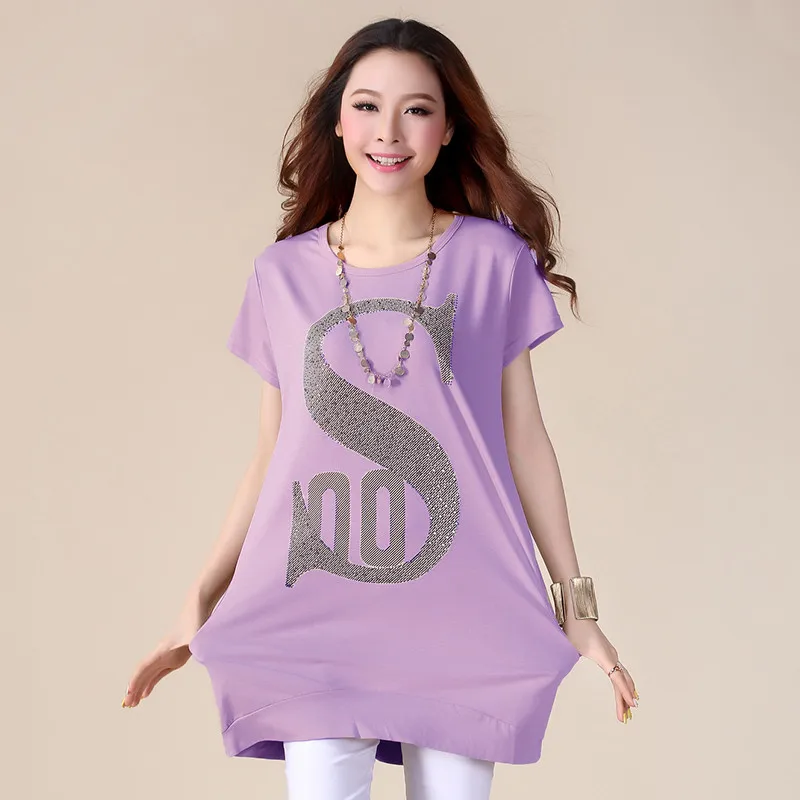 Summer women t-shirt 2018 new Large size short-sleeved thin female T-shirt loose medium long Round neck ladies top cw211 | Женская